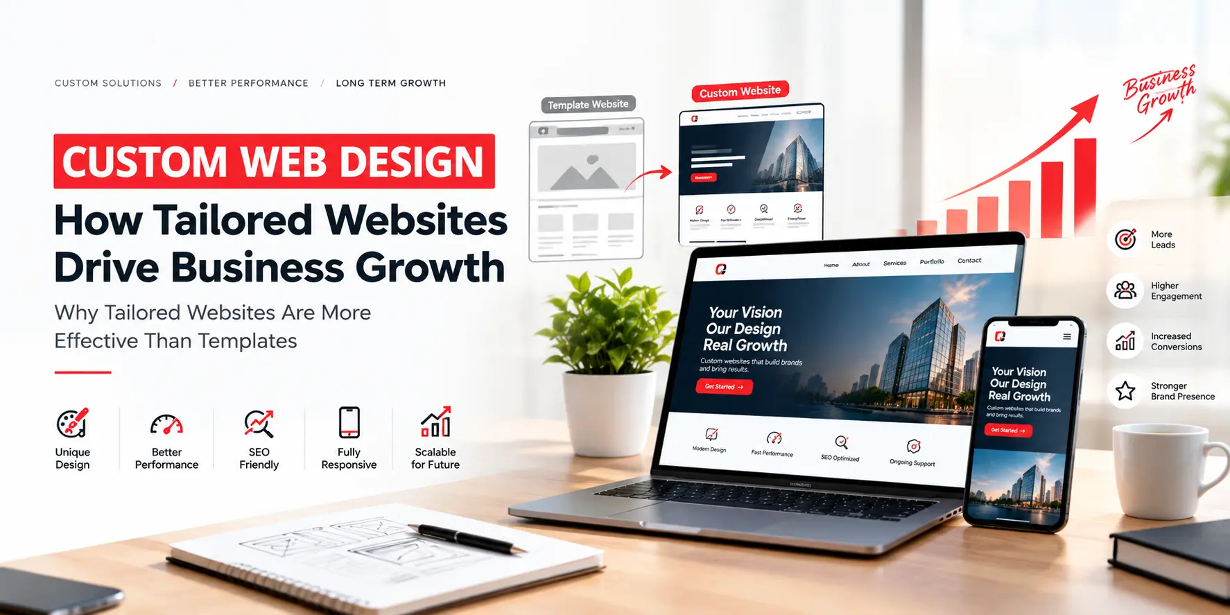 Custom web design driving business growth with a tailored responsive website
