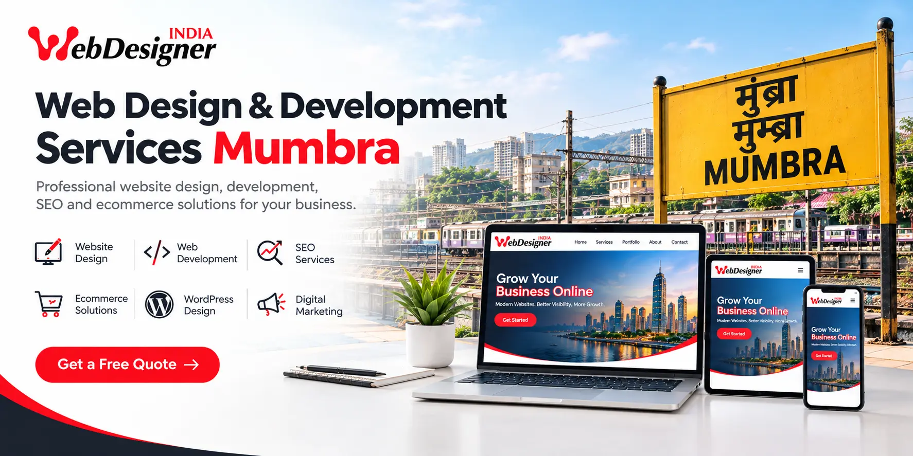Web design and development services in Mumbra by WebDesigner India, featuring SEO, ecommerce and WordPress design solutions.